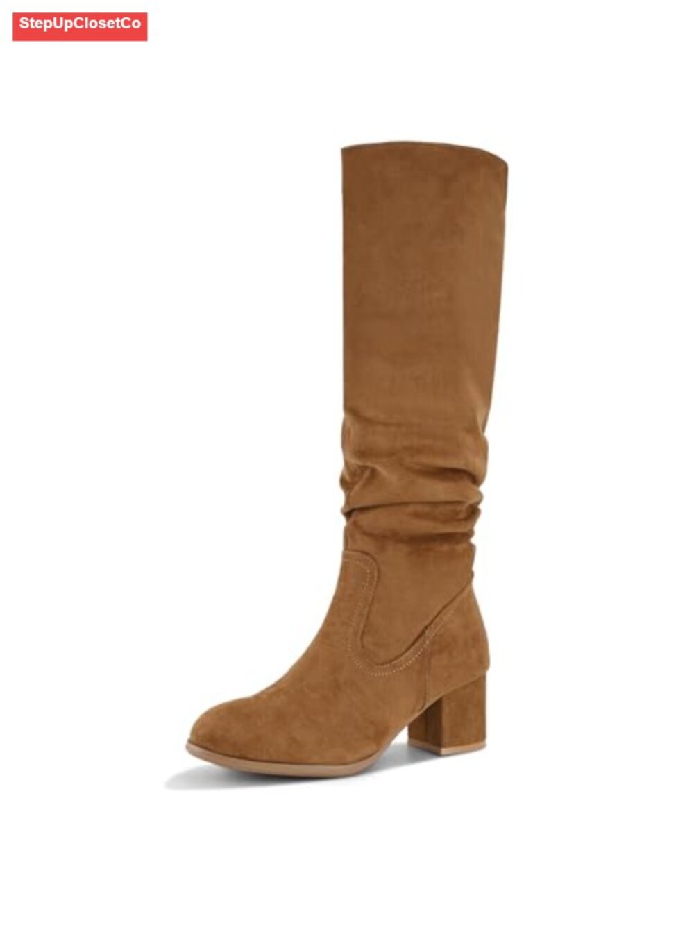 Knee High Boots Chunky Heel Pointed Toe Suede Slouch Side Zipper